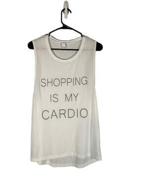 Bella + Canvas White Graphic Front Shopping Is My Cardio Tank Top Women Sz L